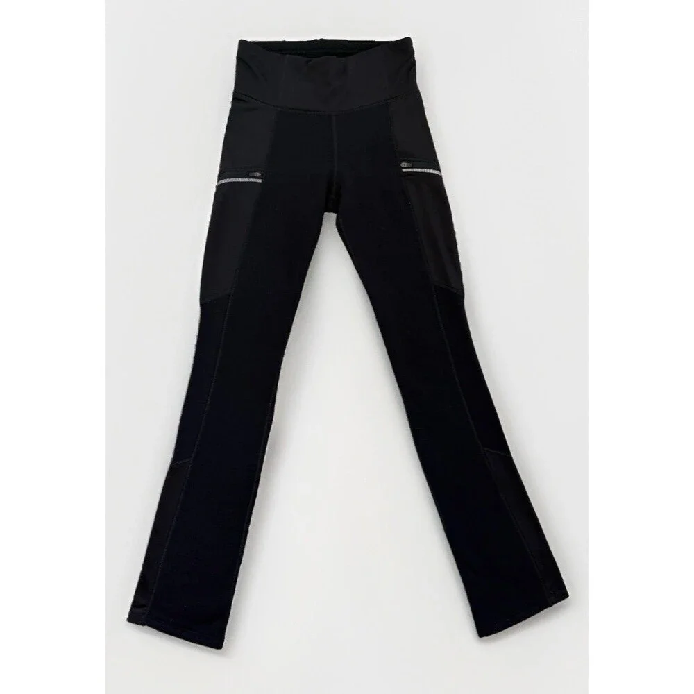 Athleta Polartec Powerlift Pants Womens Small Tall Black Fleece Bootcut Zip